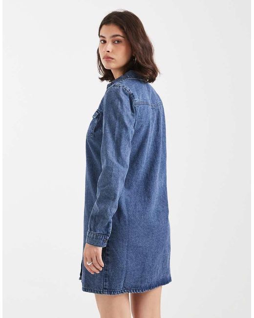 Vero Moda Denim Overhemdjurk Met Lange Mouwen in het Blue