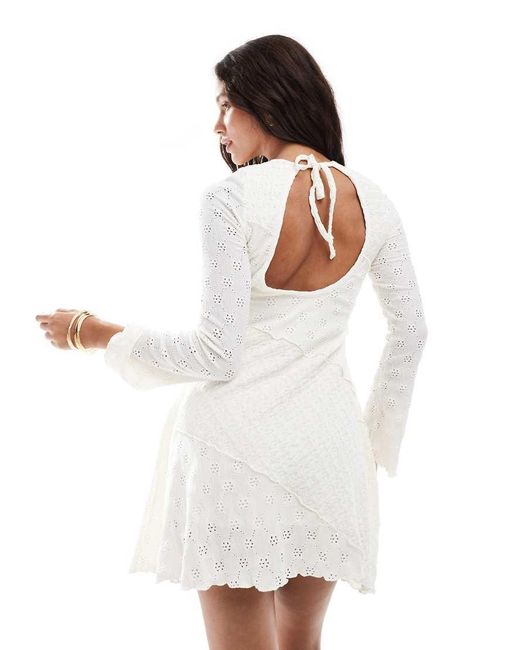 Miss Selfridge White Jersey Mixed Texture Tie Back Mini Dress