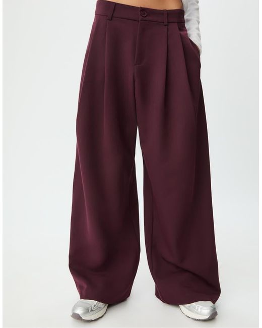 Stradivarius Red Wide Leg Smart Trousers With Darts