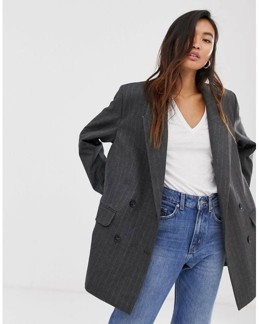 Blazer ONLY Onlmarley Life Femme Gris Foncé Rayé - Coupe Droite Intemporelle