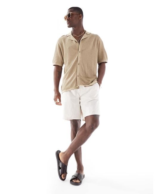 Jack & Jones Natural Oversized Button Through Knitted Polo for men