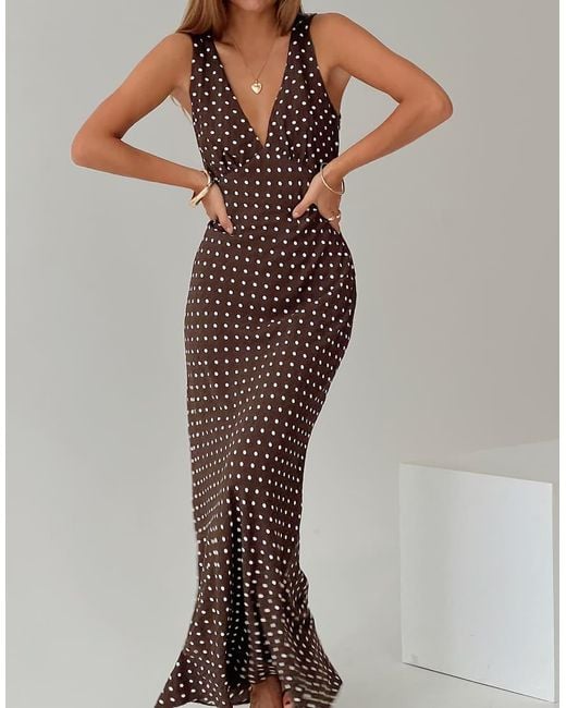 Princess Polly Brown Nellie Deep V Tie Detail Maxi Slip Dress