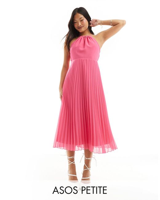 ASOS Pink Asos Design Petite Pleated Chiffon Midi Dress With Halter Neck