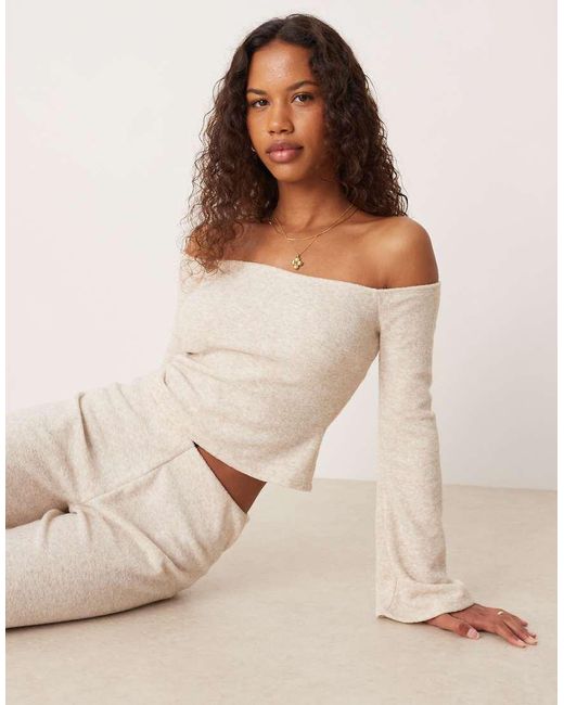 Top Con Escote Bardot De Canalé Cepillado De (Parte De Un Conjunto)-Neutro ASOS de color Natural