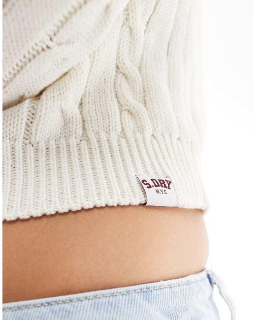 Superdry White Essentials Slim Cable Jumper