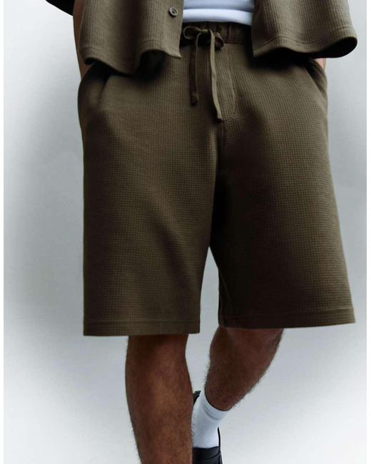 Bershka Black Waffle Skater Shorts (co-ord) for men