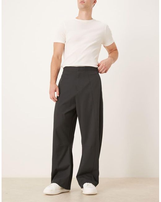 ASOS Black Tailored Barrel Leg Pants With Side Adjusters And Seam Details for men