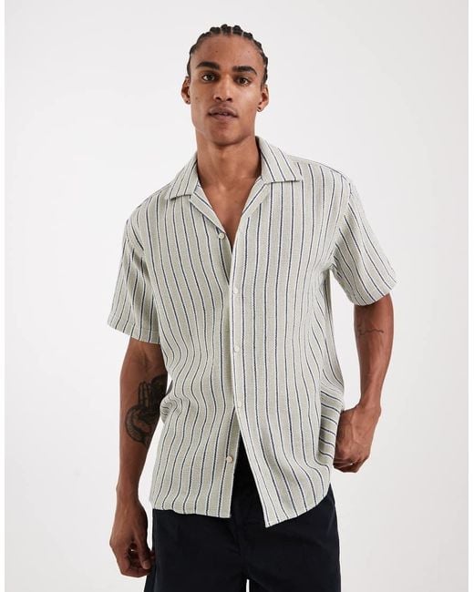 Jack & Jones White Stripe Textured Shirt for men