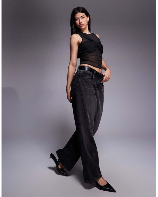 ASOS Black Mesh Layered Asymmetric Twist Vest Top