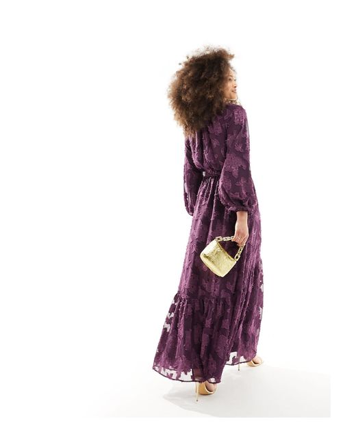 ASOS Purple High Neck Big Sleeve Jacquard Maxi Dress