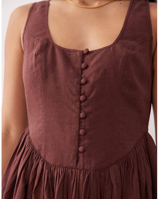 Nobody's Child Red Cora Square Neck Button Detail Mini Dress