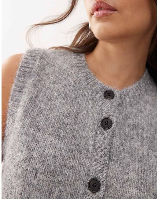 Weekday Gray Knitted Vest With High V Neck