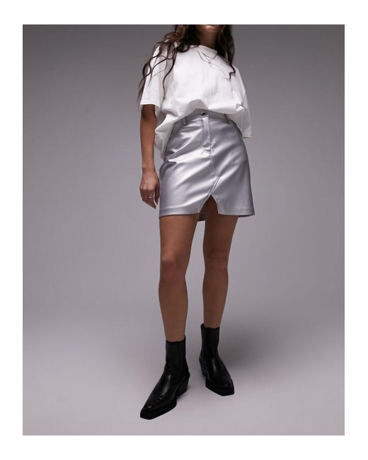 TOPSHOP Metallic Faux Leather Miniskirt