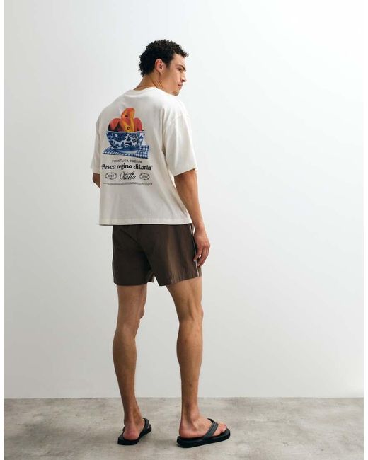 ASOS Natural Wide Mid Length Elasticated Nylon Short With Piping Styling for men