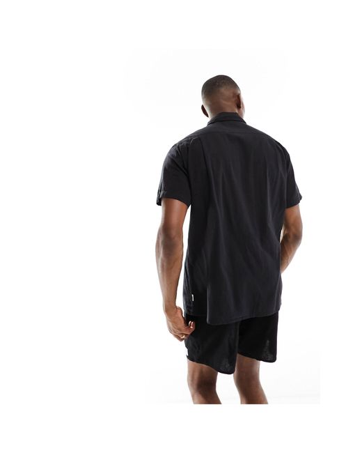 Rhythm Black Classic Linen Beach Shirt for men