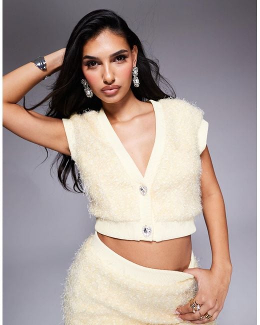 ASOS Gray Co-ord Textured Knit Cropped Cardigan With Embellished Buttons