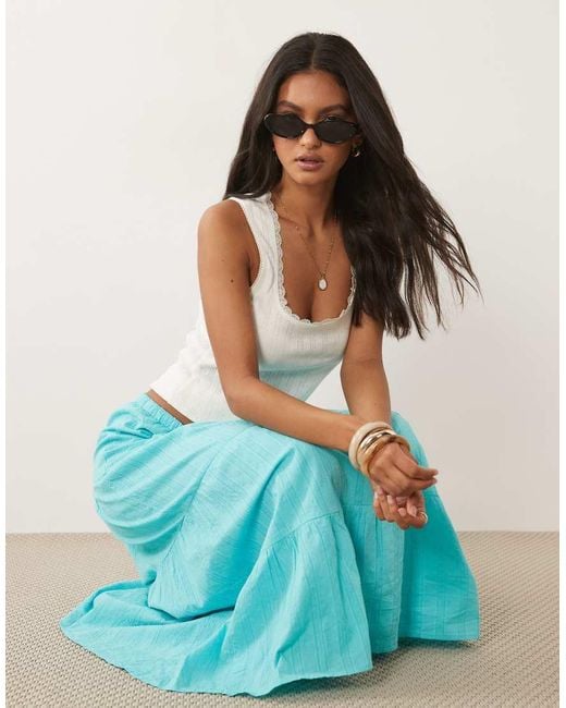 Wednesday's Girl Blue Wednesdays Girl Tiered Floaty Midaxi Skirt