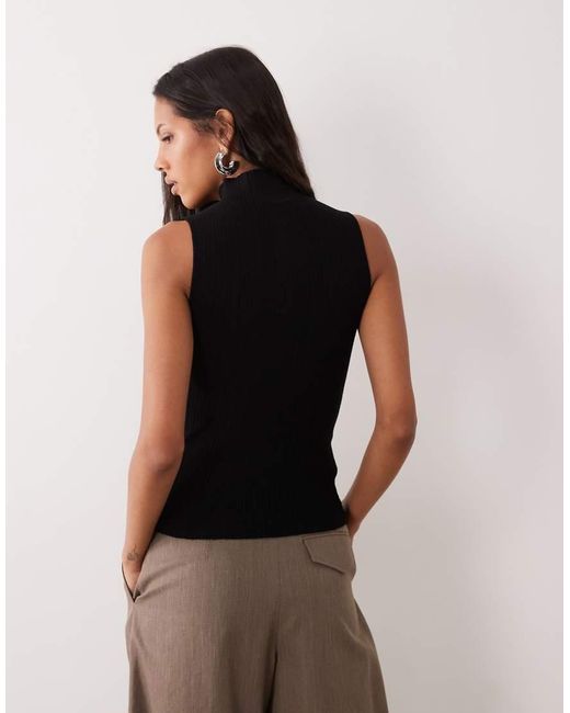 ASOS Black Varigated Knit Rib Sleeveless Funnel Neck