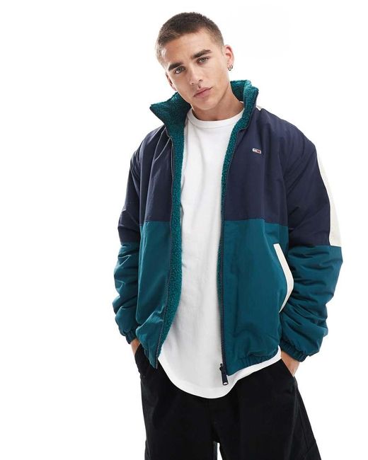 Giacca Double-Face Colorblock Effetto Peluche di Tommy Hilfiger in Blue da Uomo