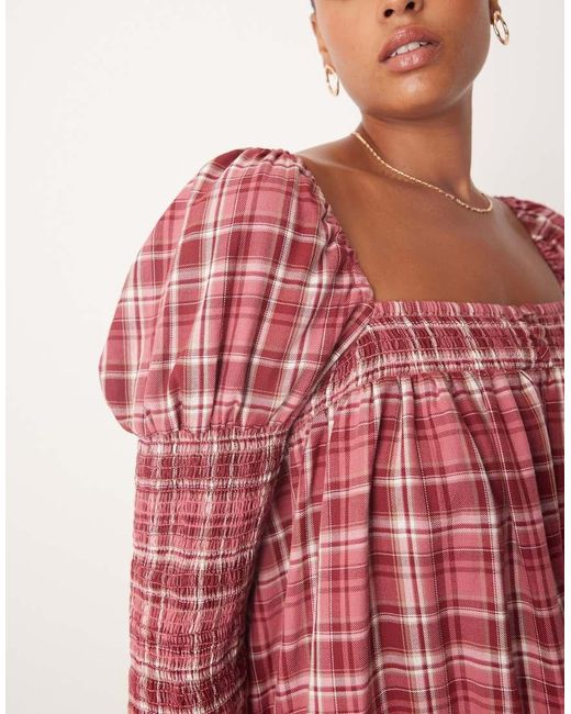 ASOS Asos Design Curve Square Neck Mixed Shirred Babydoll Mini Dress