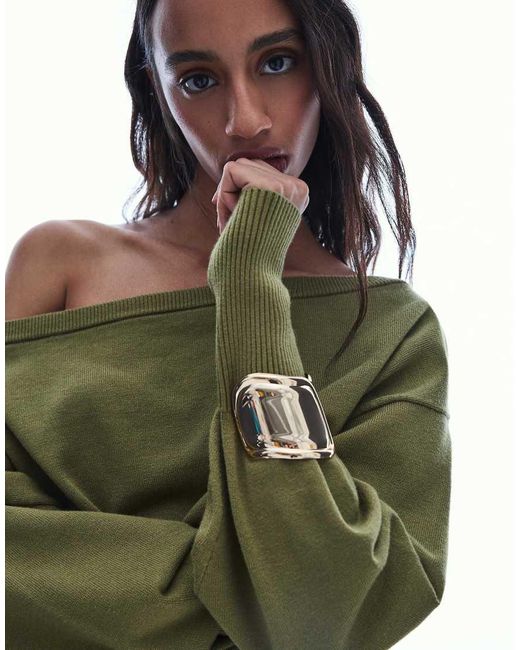 Bershka Green Plain Cuff Bracelet