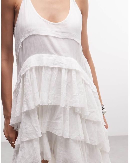 AllSaints White Cavarly Racer Back Asymmetric Ruffle Tiered Maxi Dress