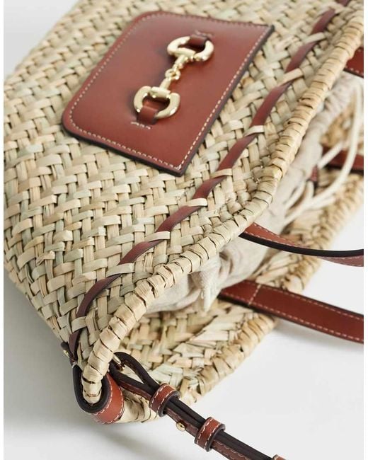 Mango Natural Raffia Bucket Crossbody Bag