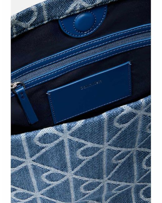 Calvin Klein Blue Denim Allover Emblem Logo Bucket Bag