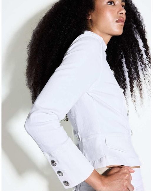 Stradivarius White Military Denim Blazer