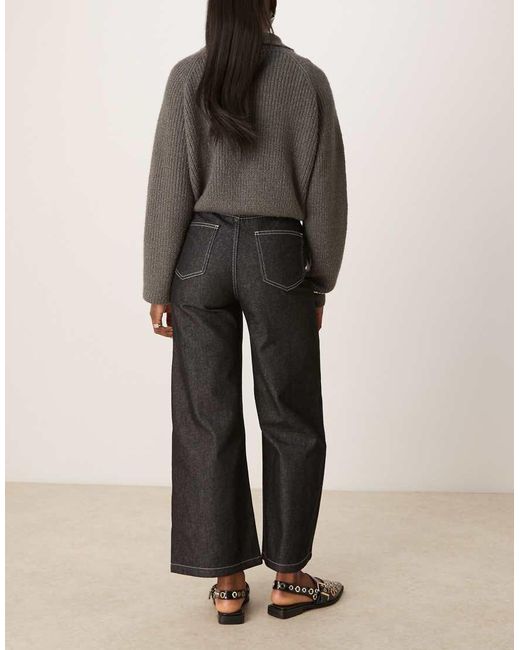 ASOS Black Patch Pocket Wide Leg Cropped Jean With Contrast Stitch
