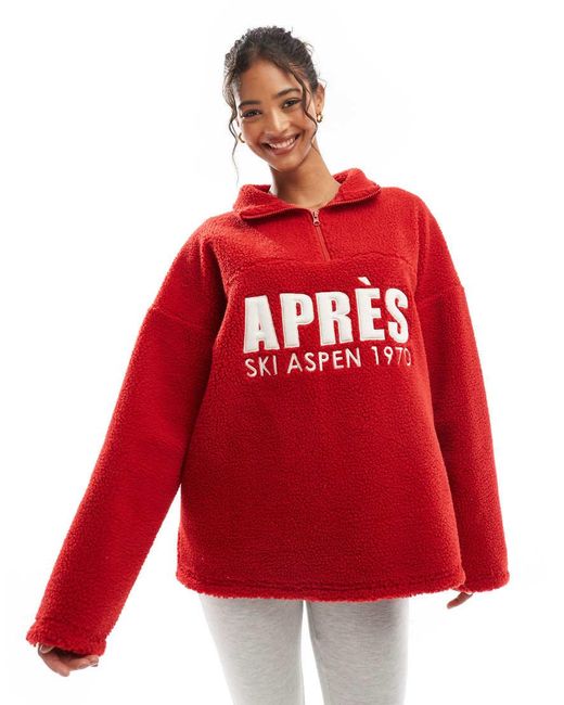 ASOS Red Apres Ski Borg Graphic Sweatshirt