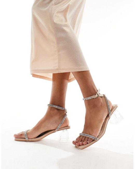 Public Desire Natural Slay Clear Block Heeled Sandal With Embellished Strap
