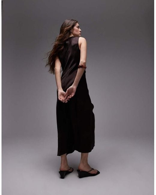 & Other Stories Gray Sleeveless Satin Midaxi Dress With Drape Detail And Thigh Split