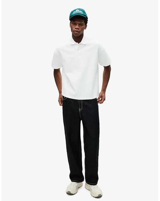 Bershka White Boxy Oversized Short-Sleeve Polo Shirt for men