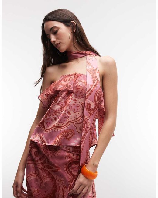 Reclaimed Vintage Red Limited Edition Satin Bandeau Top With Frill Detail And Scarf