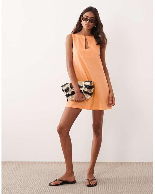 ASOS Natural Slash Neck Keyhole Mini Sundress