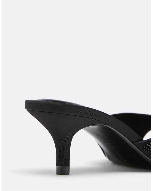 Stradivarius Black Heeled Mule Sandals With Bead Detail