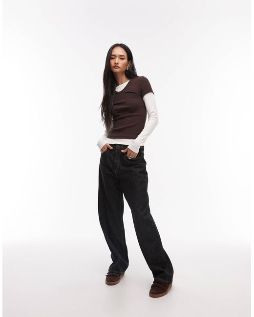 ASOS Brown High V Neck Double Layer Top