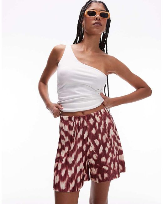 TOPSHOP White Abstract Animal Plisse Wide Leg Shorts