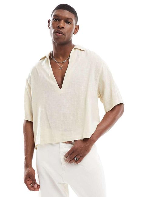 Camicia Squadrata Oversize Color Pietra Con Rever Ampio di ASOS in White da Uomo