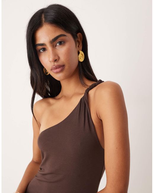 Mango Natural One Shouder Twisted Strap Detail Maxi Dress