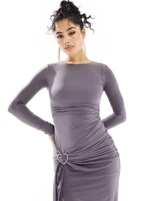 Bershka Ruched Side Heart Detail Maxi Dress in Purple Lyst UK