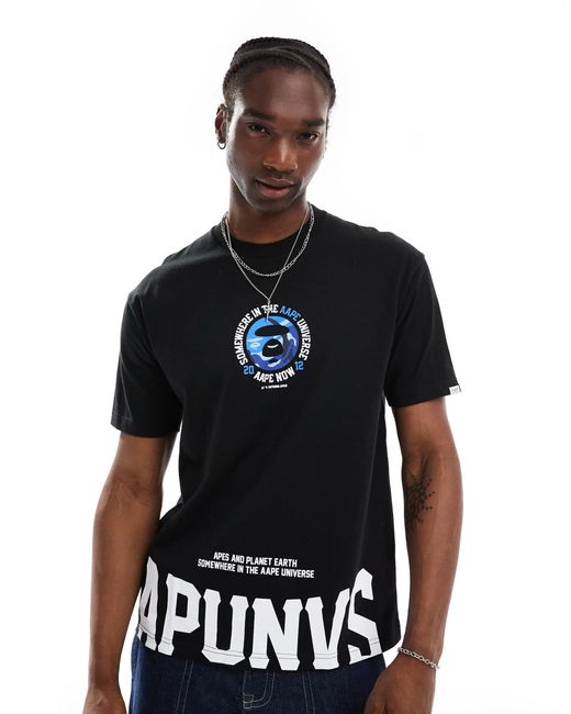 Aape By A Bathing Ape Black Aape By A Bathing Ape Logo T-shirt With Camo Back Print for men