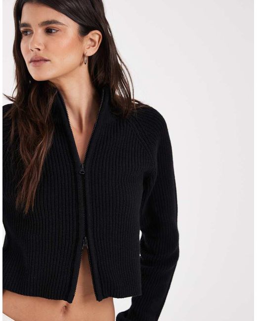Noisy May Black High Neck Full Zip Through Cardigan