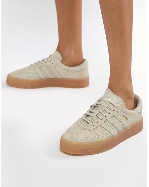 adidas Originals Samba Rose Sneakers In Tan With Gum Sole in Natural | Lyst