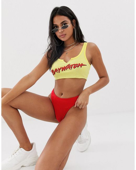 ASOS 'baywatch' Jersey Rib Beach Crop Top in Yellow | Lyst UK