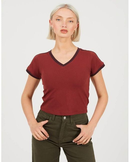 Brave Soul Red Stripe V-Neck T-Shirt