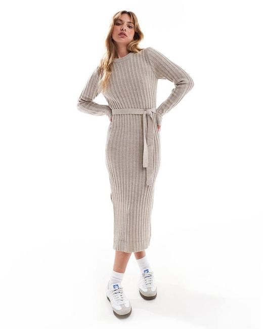 Brave Soul Gebreide Midi Jurk Met Split in het White