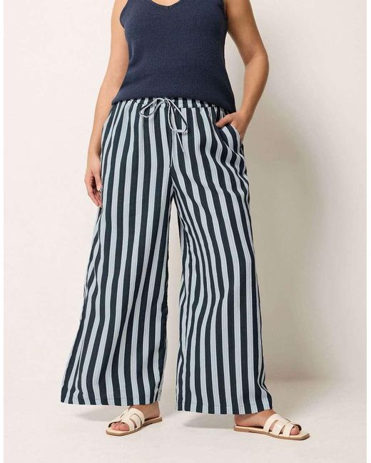 Yours Clothing Blue Stripe Wide Leg Trousers