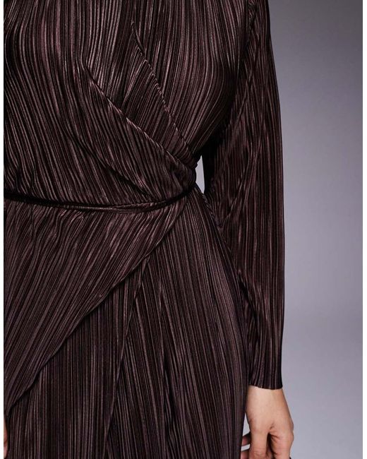 ASOS Gray Plisse Long Sleeve Wrap Tie Waist Maxi Dress